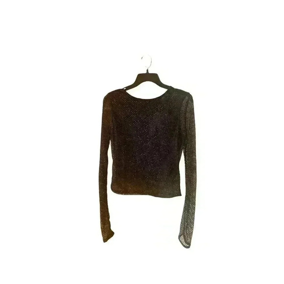 Alice + Olivia Black Delania Sequin Cropped Top Long Sleeve Blouse Size S/M - Picture 8 of 14